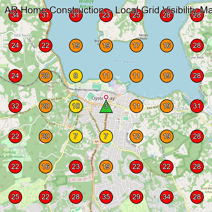 AR Home Construction GeoGrid visibility map for General Contractor in Matinecock